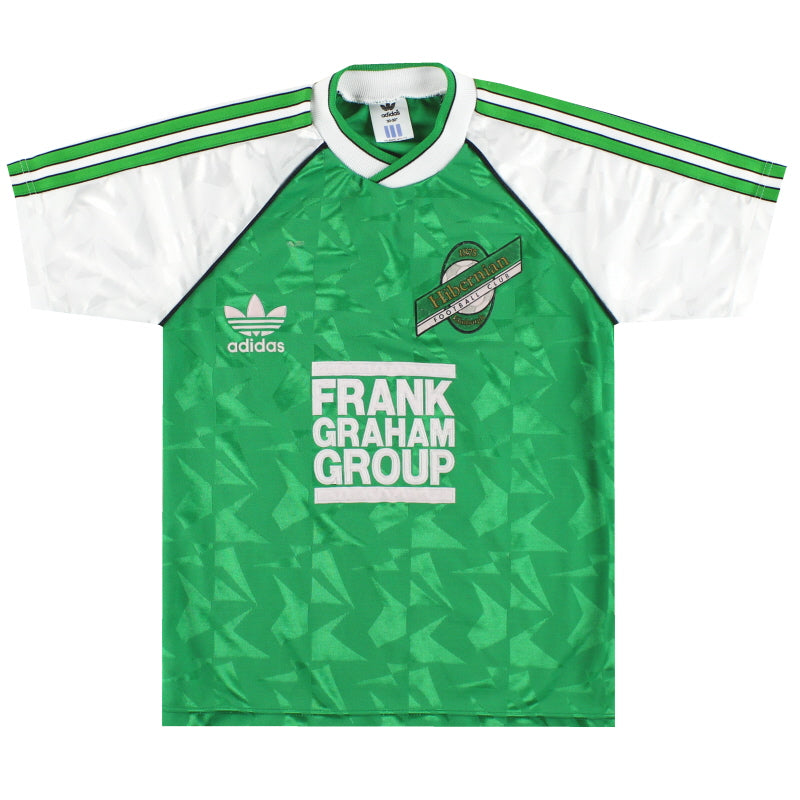 1989-91 Hibernian adidas Home Shirt L.Boys Football Shirt