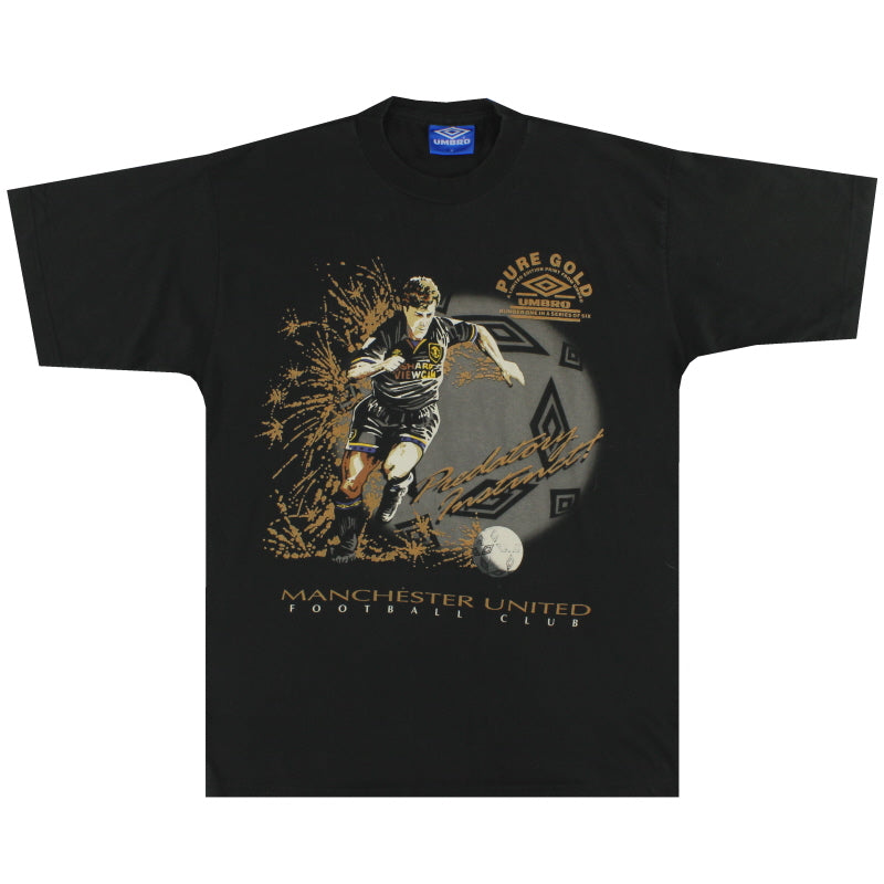 1994-96 Manchester United Umbro Graphic Tee Hughes #10 M T-Shirt