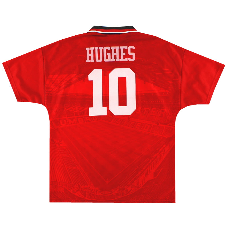 1994-96 Manchester United Umbro Home Shirt Hughes #10 L Football Shirt