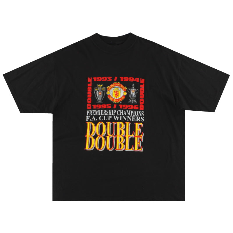 1995-96 Manchester United 'Double Double' Graphic Tee L T-Shirt