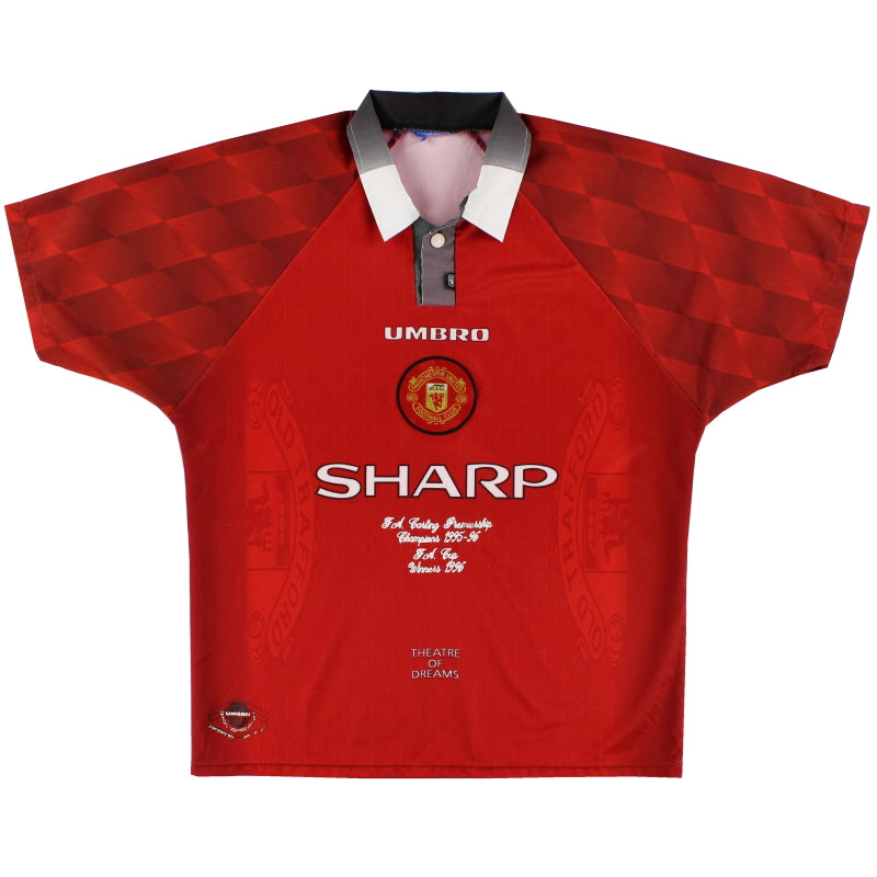 1996-98 Manchester United Umbro 'Double Winners' Home Shirt XL Football Shirt