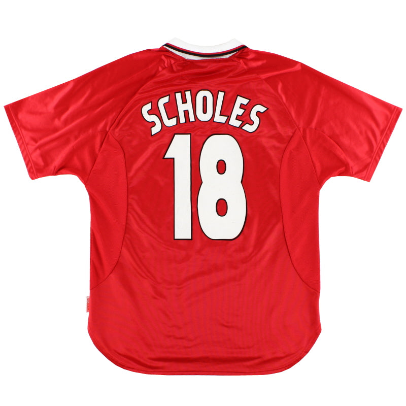 1997-00 Manchester United Umbro Champions League Home Shirt Scholes #18 L Football Shirt