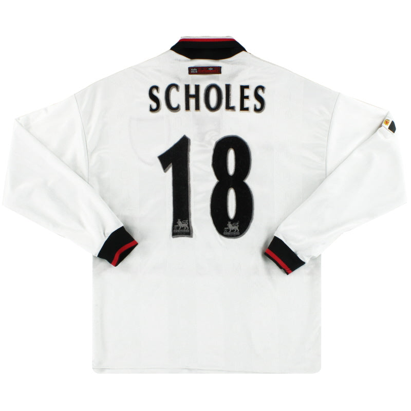 1997-99 Manchester United Umbro Away Shirt Scholes #18 L/S M Football Shirt
