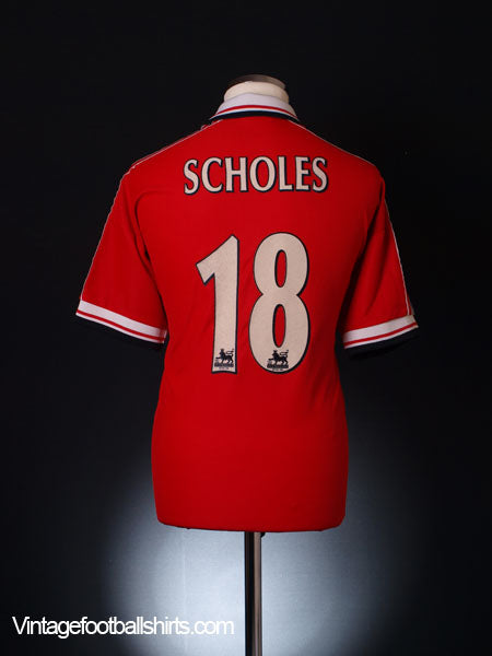 1998-00 Manchester United Home Shirt Scholes #18 L Football Shirt