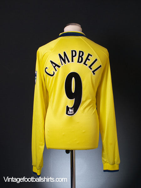 1998-99 Everton Signed Match Issue Third Shirt Campbell #9 L/S XXL Football Shirt