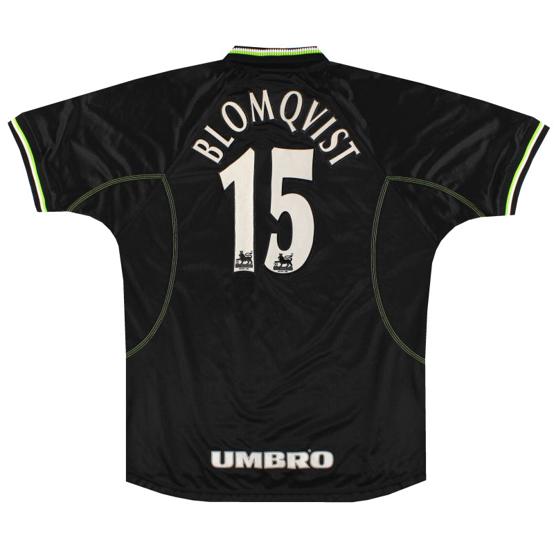 1998-99 Manchester United Umbro Third Shirt Blomqvist #15 L Football Shirt