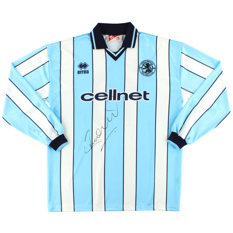 1998-99 Middlesbrough Errea Match Issue Signed Away Shirt #10 L/S XXXL Football Shirt