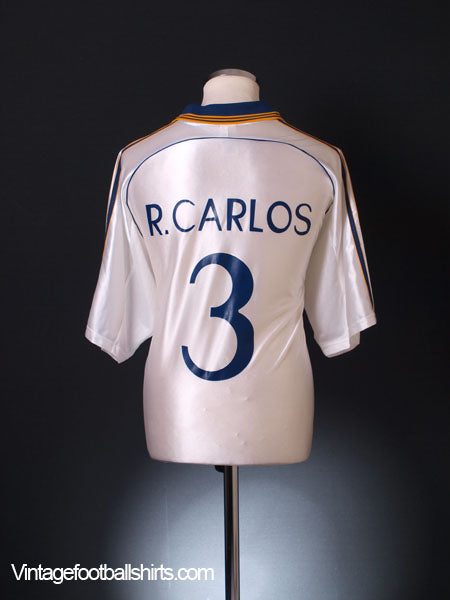 1998-00 Real Madrid Home Shirt R.Carlos #3 XL Football Shirt