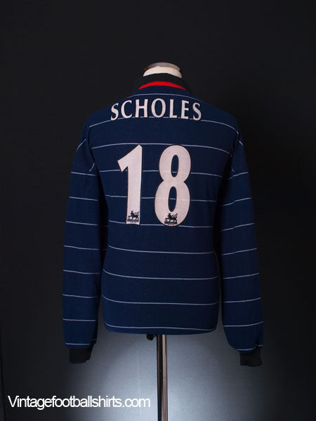 1999-00 Manchester United Away Shirt Scholes #18 L/S XL Football Shirt