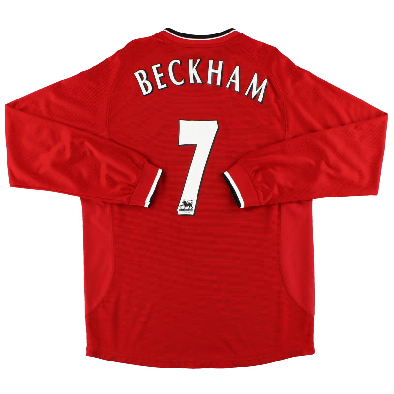 2000-02 Manchester United Umbro Home Shirt L/S Beckham #7 L Football Shirt