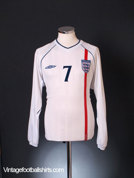 2001-03 England Home Shirt #7 L/S L Football Shirt