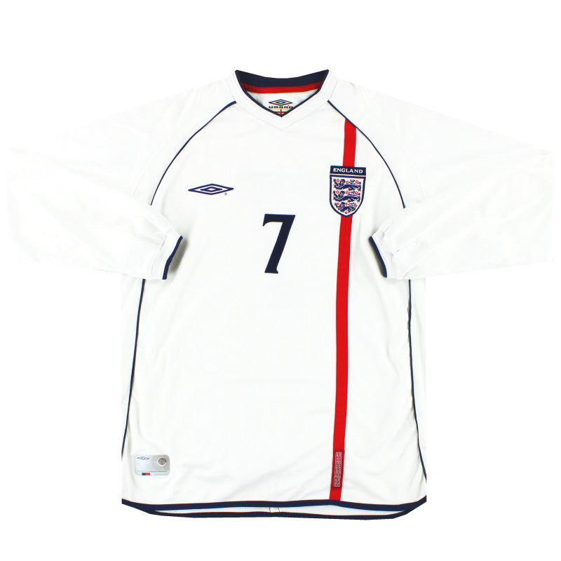 2001-03 England Umbro Home Shirt L/S #7 L Football Shirt