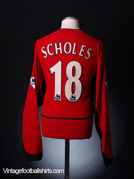 2002-04 Manchester United Home Shirt Scholes #18 L/S XXL Football Shirt