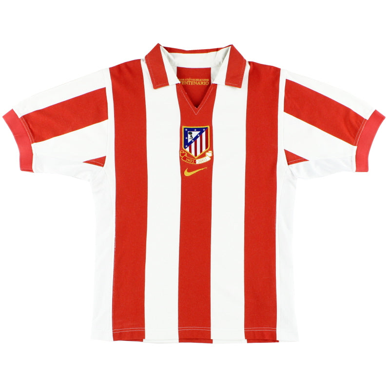 2003-04 Atletico Madrid Nike Centenary Home Shirt L Football Shirt