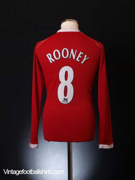 2006-07 Manchester United Home Shirt Rooney #8 L/S M Football Shirt