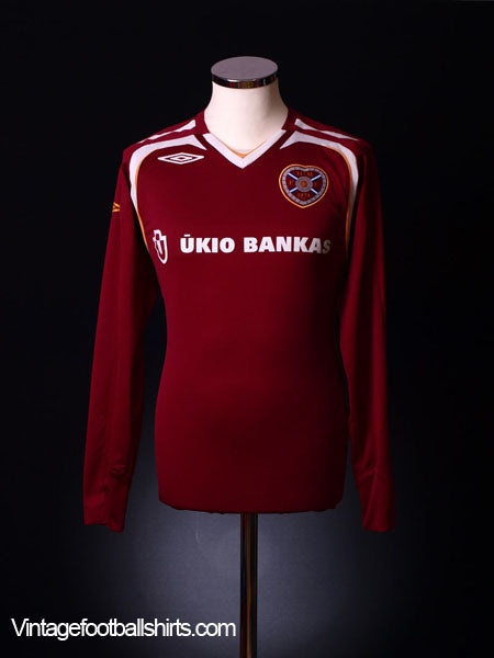 2007-08 Hearts Home Shirt *L/S* M Football Shirt