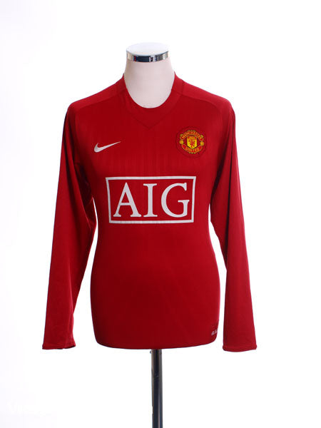 2007-09 Manchester United Home Shirt L/S M Football Shirt