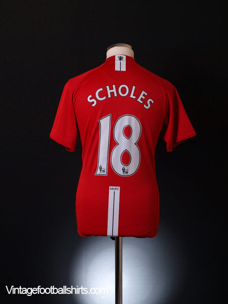 2007-09 Manchester United Home Shirt Scholes #18 S Football Shirt