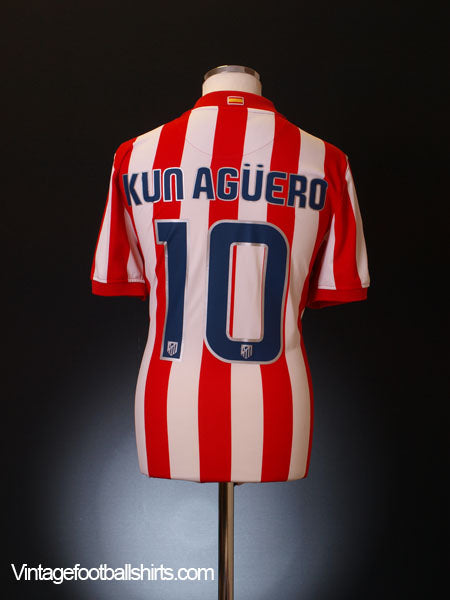 2009-10 Atletico Madrid Home Shirt Aguero #10 *Mint* L Football Shirt