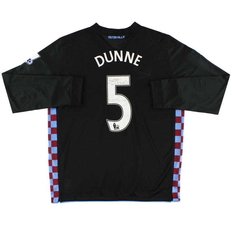 2010-11 Aston Villa Player Issue Away Signed Shirt L/S Dunne #5 XXL Football Shirt