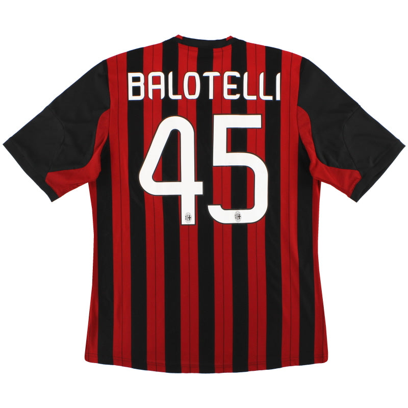 2013-14 AC Milan adidas Home Shirt Balotelli #45 L Football Shirt