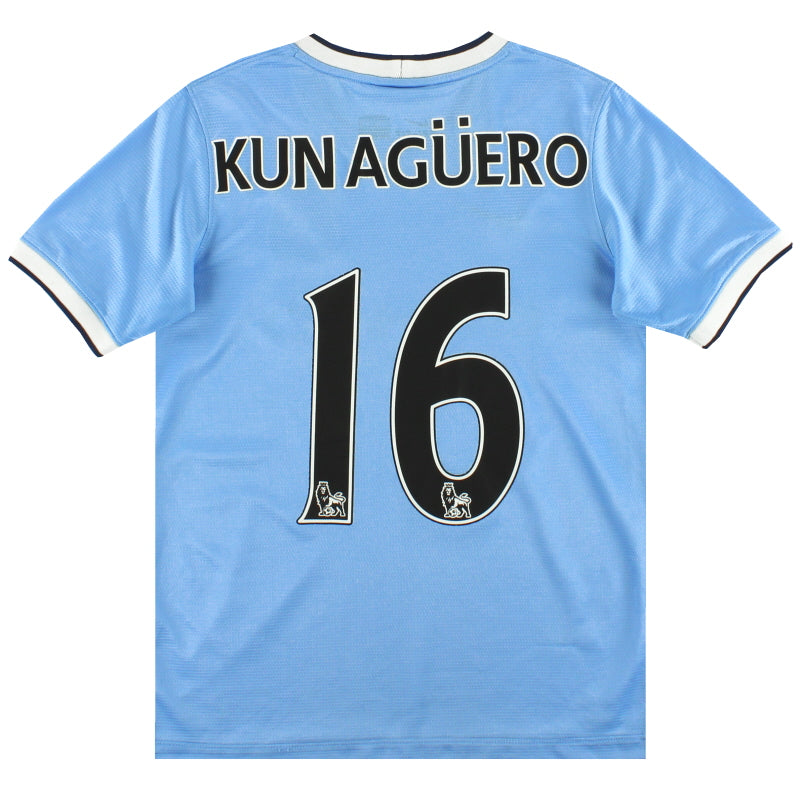 2013-14 Manchester City Nike Home Shirt Kun Aguero #16 L.Boys Football Shirt