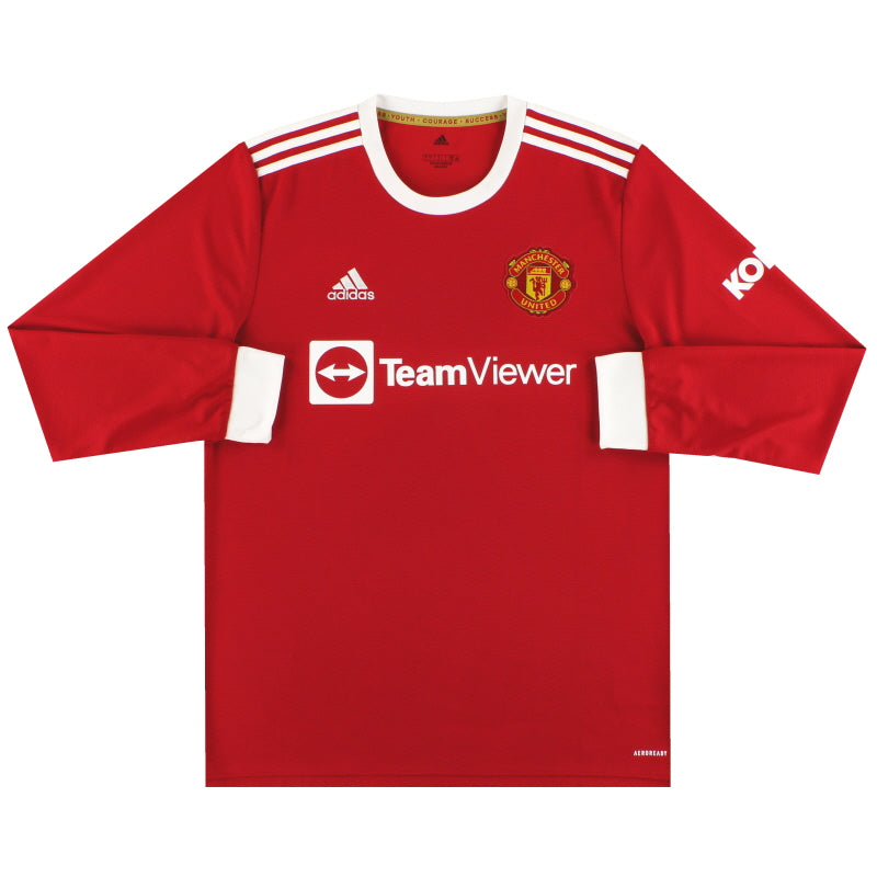 2021-22 Manchester United adidas Home Shirt *Mint* L/S L Football Shirt