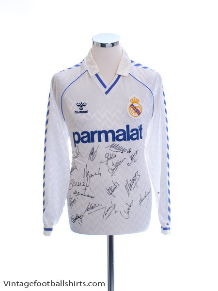 1986-88 Real Madrid Match Issue 'Signed' Home Shirt L/S #6 L Football Shirt