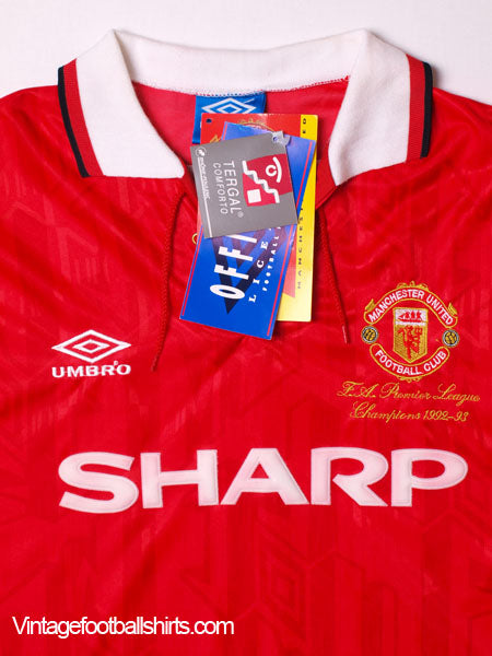 正規品 マンチェスターU 1992-93プレミアリーグ優勝記念刺繍入ホームシャツ 1992-94 Manchester United 'Premier League Champions' Home Shirt