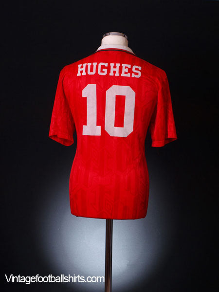 1992-94 Manchester United Home Shirt Hughes #10 L Football Shirt