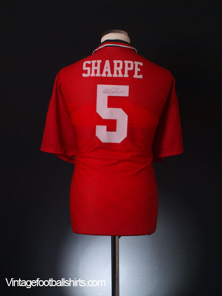 1994-96 Manchester United Signed Home Shirt Sharpe #5 XL Football Shirt