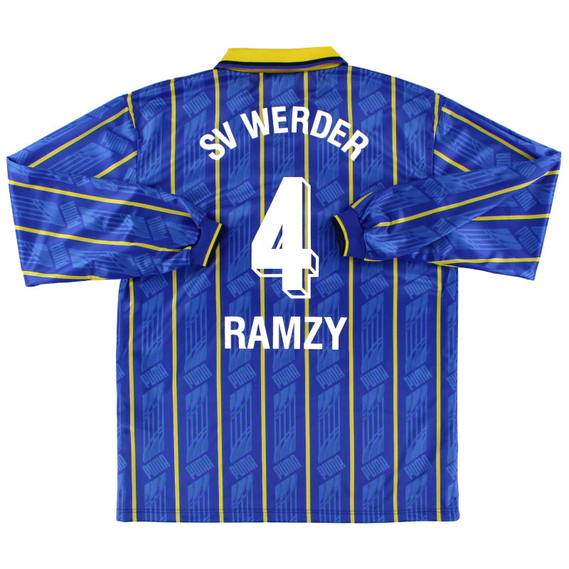 1995-96 Werder Bremen Away Shirt Ramzy #4 L/S M Football Shirt
