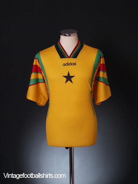 Maillot De Football Rétro Ghana Années 80 - 100% Coton - Jaune Et Vert Rayé - Étoile Rouge Sur La Poitrine