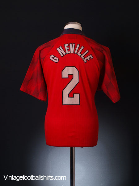 1996-98 Manchester United Home Shirt G.Neville #2 L Football Shirt