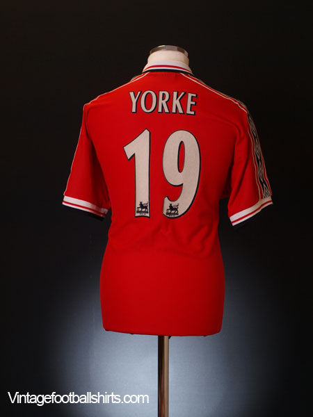 1998-00 Manchester United Home Shirt Yorke #19 L Football Shirt