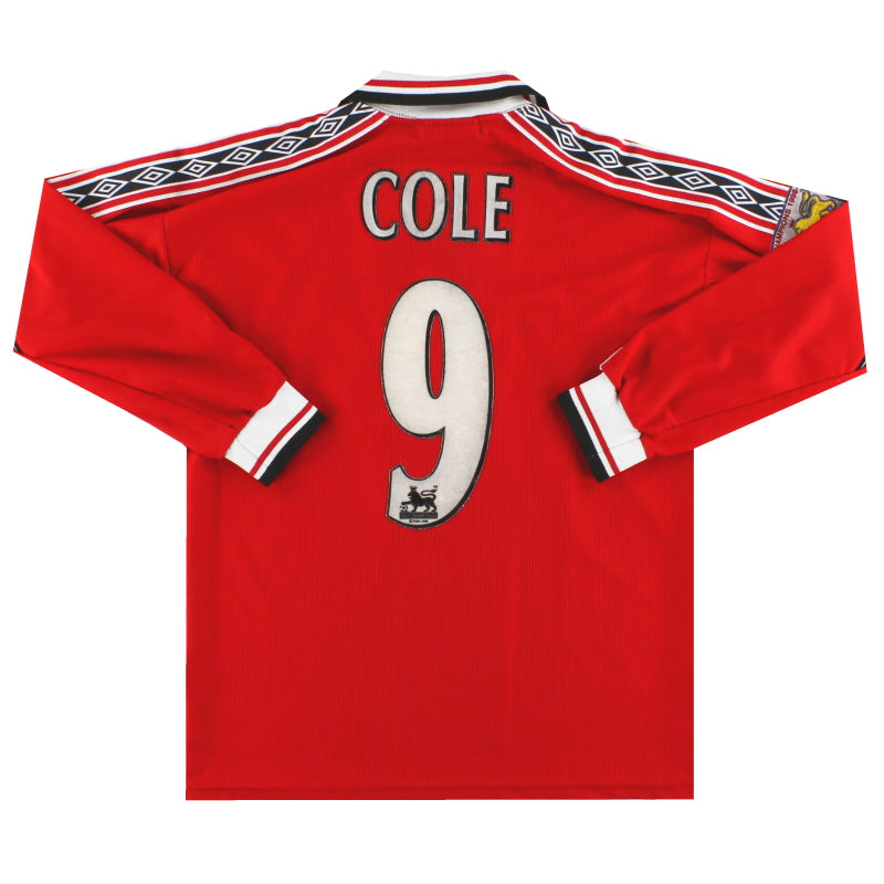 1998-00 Manchester United Umbro Home Shirt Cole #9 L/S L.Boys Football Shirt