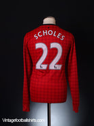 2012-13 Manchester United Home Shirt Scholes #22 L/S *Mint* M Football Shirt