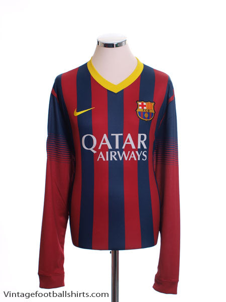 2013-14 Barcelona Home Shirt L/S *Mint* M Football Shirt