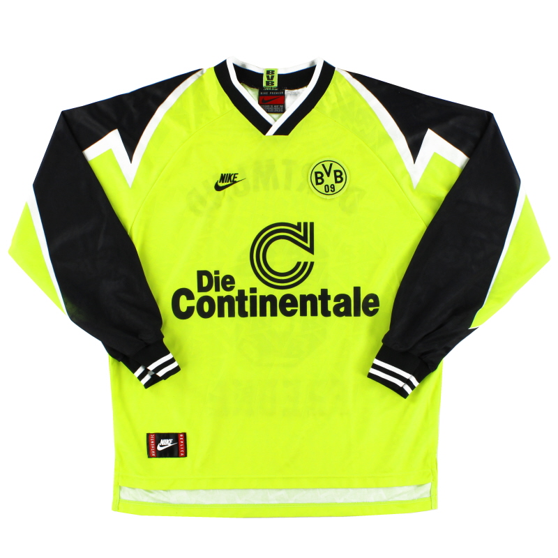 A merced de Engaño árbitro 1995-96 Borussia Dortmund Nike Camiseta de local L / SS
