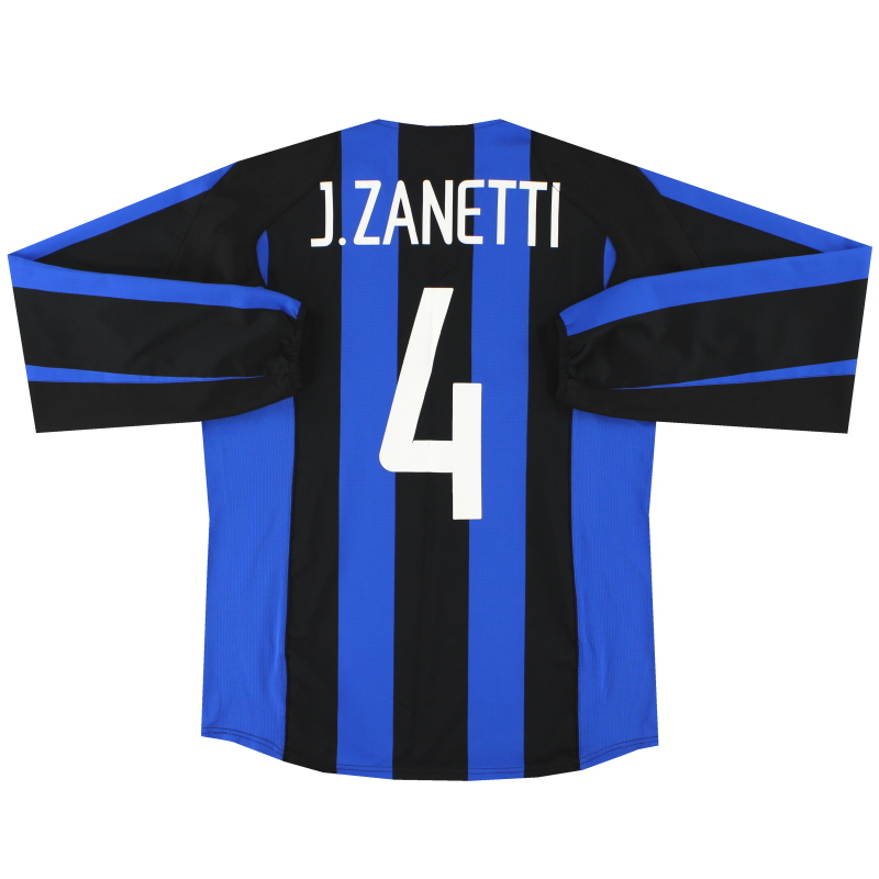 2004-05 Camiseta de local Nike del Inter de Milán J.Zanetti # 4 L/SL