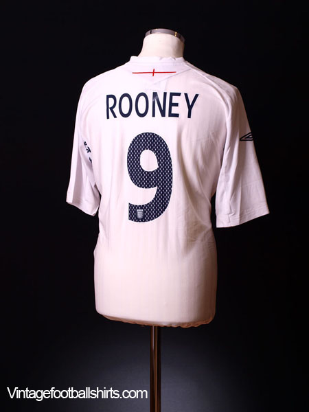 Large *Rooney 9 On Back* 2007-09 England Home Shirt 
