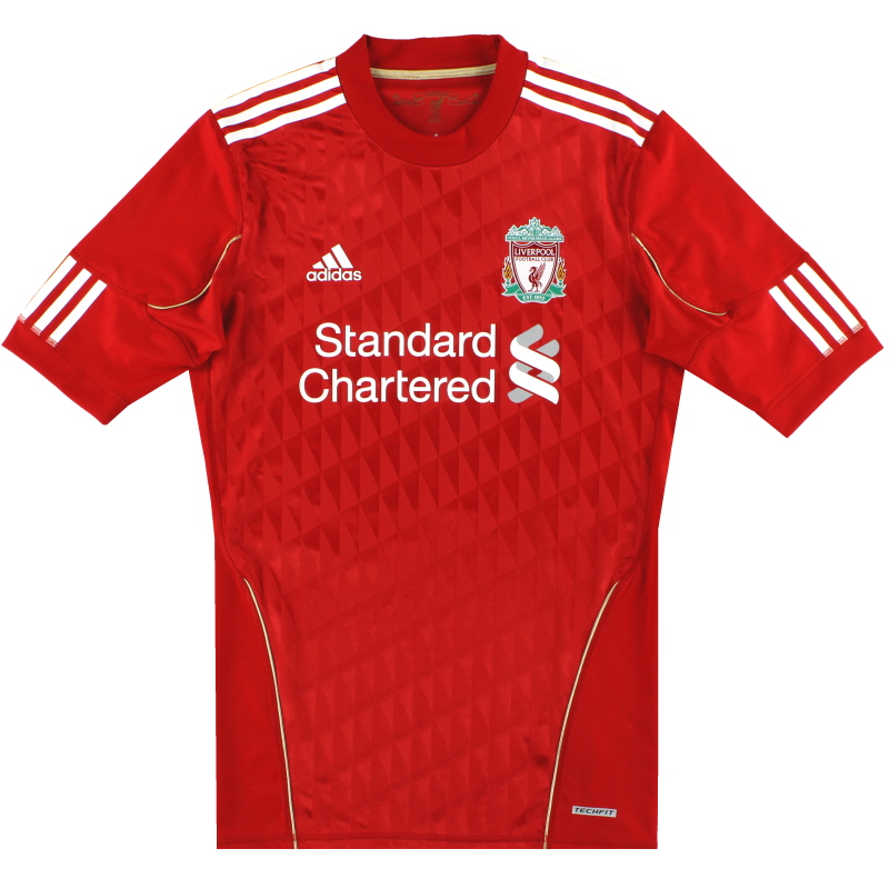 vía borgoña Derechos de autor 2010-12 Liverpool adidas TechFit Player Issue Home Shirt Lucas #21 L P96751