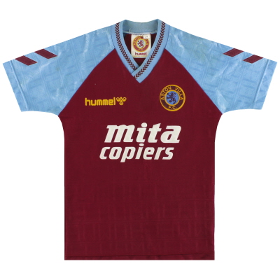 1989-90 Aston Villa Hummel Maglia Home L.Boys