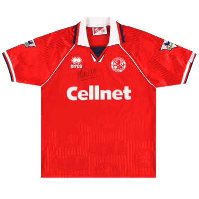 1995-96 Middlesbrough Errea signiertes Heimtrikot M