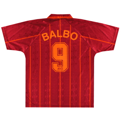 1996-97 Roma Asics Home Shirt Balbo #9 *Seperti Baru* L