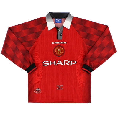 1996-98 Manchester United Umbro Domicile Maillot L/S *Menthe* XL