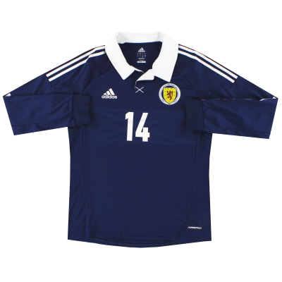 Camiseta de local adidas Player Issue de Escocia 2011-13 n.° 14 L / S * Como nueva * L