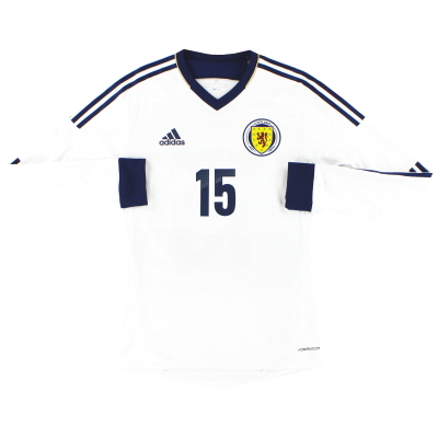 2012-14 Pemain Adidas Formotion Skotlandia Mengeluarkan Baju Tandang L/S #15 *Seperti Baru* S